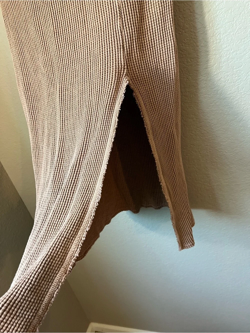 Free People FP One Thermal Waffle Knit Maxi Skirt Large Taupe Foldover Boho Fall